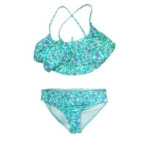 Vineyard Vines Girls Two Piece Bikini Swimsuit Green and Teal Floral